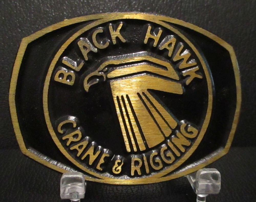 Black Hawk Crane & Rigging Inc Bird Trademark Logo Solid Brass Belt Buckle WY