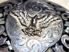 Vintage Alpaca Mexico Eagle Abalone Shell Mother Pearl Inlay Belt Buckle