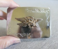 Silver Nickle Plated Iron Engraved Leaves Raised Gold Eagle Landing Belt Buckle