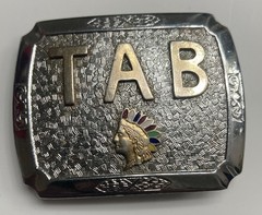 STALDER TAB BELT BUCKLE WUTH INDIAN HEAD ON IT TAB BELT BUCKLE