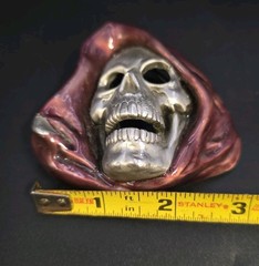 VINTAGE Great American Products Pewter Belt Buckle – 3D Hooded Skull REAPER