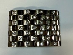 Block Brick Wall Pattern, Clear Rhinestone Accented Bling Jeweled Belt Buckle