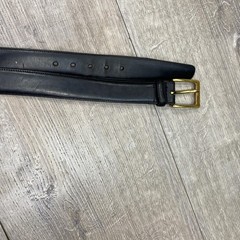 Trafalgar Belt Mens 38 Black Leather Brass Buckle Hand Polished Dress Classic