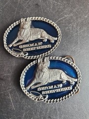 German Shepherd Belt Buckle Blue Background Bergamot