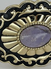 Belt Buckle Lavender Jade Cabochon oval gold tone black enamel background