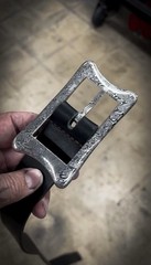 One-off customized 1.5” Damascus Steel Buckle With English Bridal Leather Belt