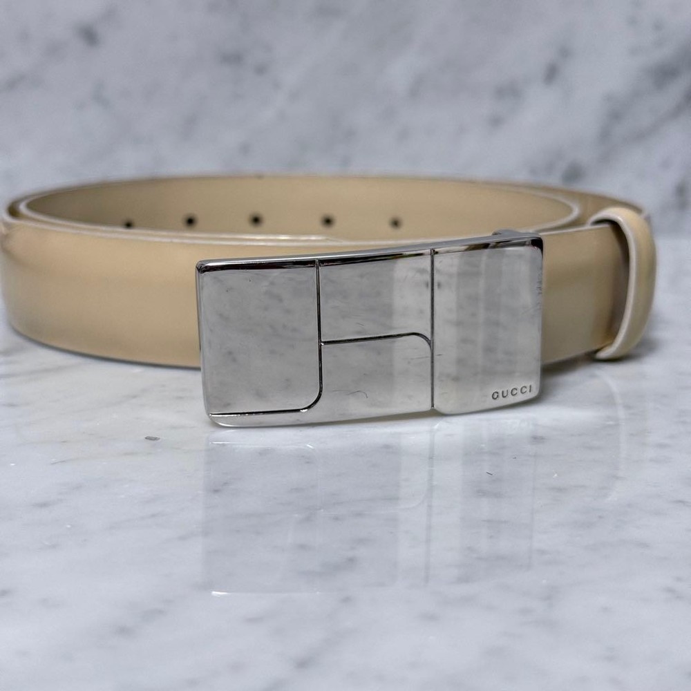 GUCCI buckle belt Logo hardware Authentic Beige Leather Made in Italy Men&rsquo;s