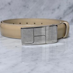 GUCCI buckle belt Logo hardware Authentic Beige Leather Made in Italy Men&rsquo;s