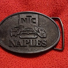 Men&rsquo;s Oval Black Metal Belt Buckle NTC NAPLES Logo Truck Graphic Fits 1.5in
