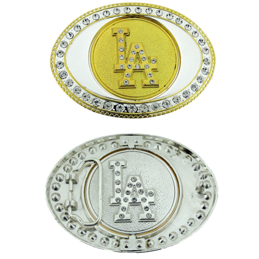 LA Initial Alphabet Belt Buckle Los Angeles Baseball Team Gold & Silver Two in 1