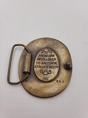 vintage 1970s belt buckle STROHS beer SOLID BRASS detroit WESTERN bohemian