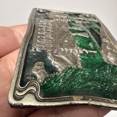 VTG 1976  » COLORADO  » BERGAMOT Brass Works Enamel DIX Leather BELT BUCKLE – NICE