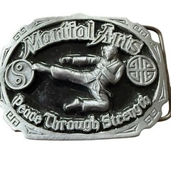 Vintage Martial Arts Belt Buckle Made In USA Peace Through Strength Kung