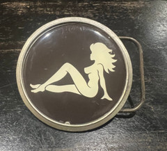 MUDFLAP Sexy Trucker Girl Belt Buckle, Round Pewter Belt Buckle – New