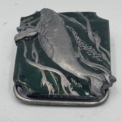 Vintage Humpback Whale Belt Buckle Green Enamel Silver Tone Nautical Marine Life