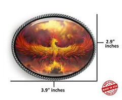 Phoenix Rising Belt Buckle – Strength Courage Handmade Silver Oval Buckle – 632