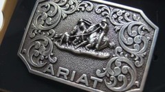 Ariat Western Belt Buckle Filigree Logo Team Roper Silver A37011