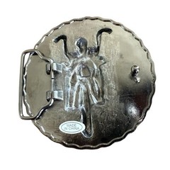 Y2K Biker Motorcycle Belt Buckle Red and Silver Round Maximalism Edgy Grungy
