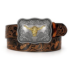 TRIWORKS Men&rsquo;s Western leather belt Cowboy Fit Size 47&Prime;-50&Prime;, Black/Brown