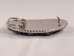 Handmade Oval Silver-Tone Belt Buckle with Iolite Gemstone Bead Inlay – Western