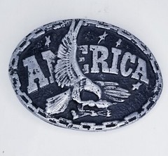 America Belt Buckle Bald Eagle Metal Gray Patriotic Western 3 1/2&Prime; X 2 1/2&Prime;