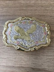 « W » Made in the USA Eagle Gold Silver Copper Tone Belt Buckle 3.5 x 2.75