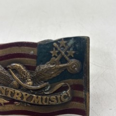 Vintage 1977 Belt Buckle Country Music Flag Eagle USA 3×2” Indiana Metal Craft