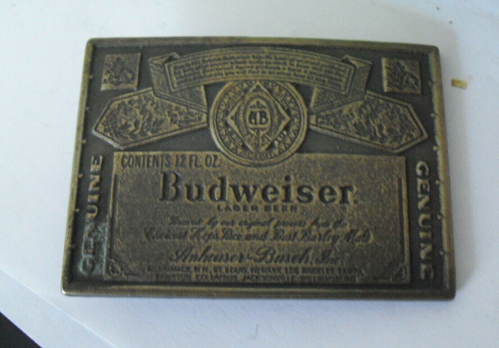 Vintage Brass Budweiser Beer Belt Buckle 3 3/8&Prime; Wide