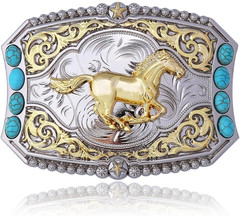 Cowboy Style Belt Buckle for Men Western Buckles with Horse and Turquoise Vin…