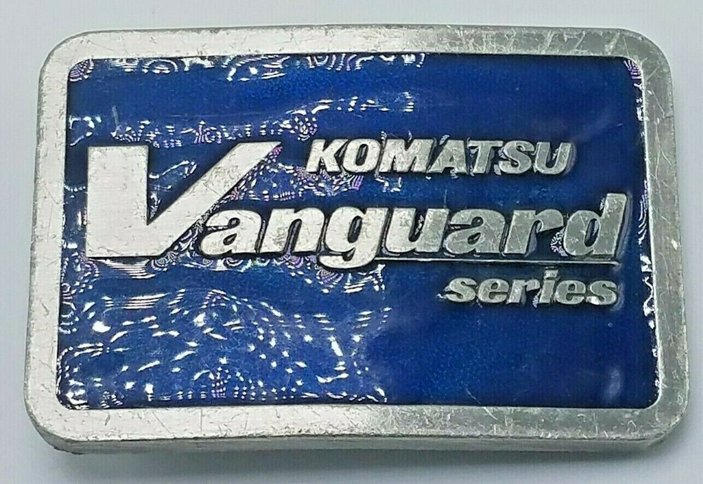 Vintage 1985 Komatsu Vanguard Series Pewter and Blue Enamel Belt Buckle