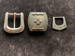 Lot of 3 silver belt buckles, southwestern style, one made in Italy