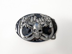 Biker Skull Pistol Revolver Gun Hand Cuffs Belt Buckle NEW Metal outlaw