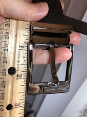 Salvatore Ferragamo Gun Metal tone Rectangle Buckle black leather belt