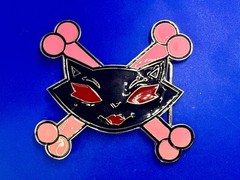 Vixen Sassy Cat Kitty Crossbones Cartoon Black Pink Red Enamel Belt Buckle