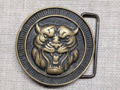 vintage 1970s belt buckle TIGER jaguar SOLID BRASS automobile CAT western cowboy