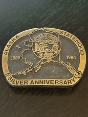 Vintage Collectible Alaska Statehood Solid Bronze Rainbow Metals Belt Buckle
