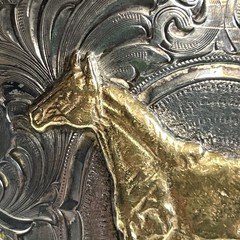 Vintage Montana Silversmiths Sterling Silver Plate ￼ Western Horse Belt Buckle