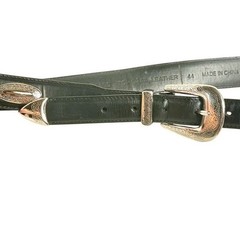 Patent Black Leather Belt with Oval Silver Accent silver tone buckle size 44