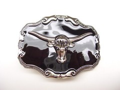 Belt Buckle Bull Steer Cowboy Western Rodeo 3.5&Prime; x 2.5&Prime; for 1.5&Prime; Belt Black