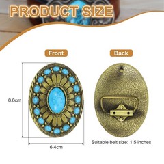Western Belt Buckle for Men, Big Turquoise Belt Buckle for Cowboy, Bronze 1 Pcs