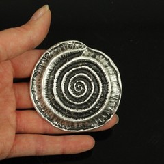 Round Spiral Fossil Belt Buckle in Antique Silver, Snail Design, Metal