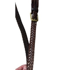 Woven Braided Brown Leather Belt – Genuine Leather – Antique Brass Buckle – 40