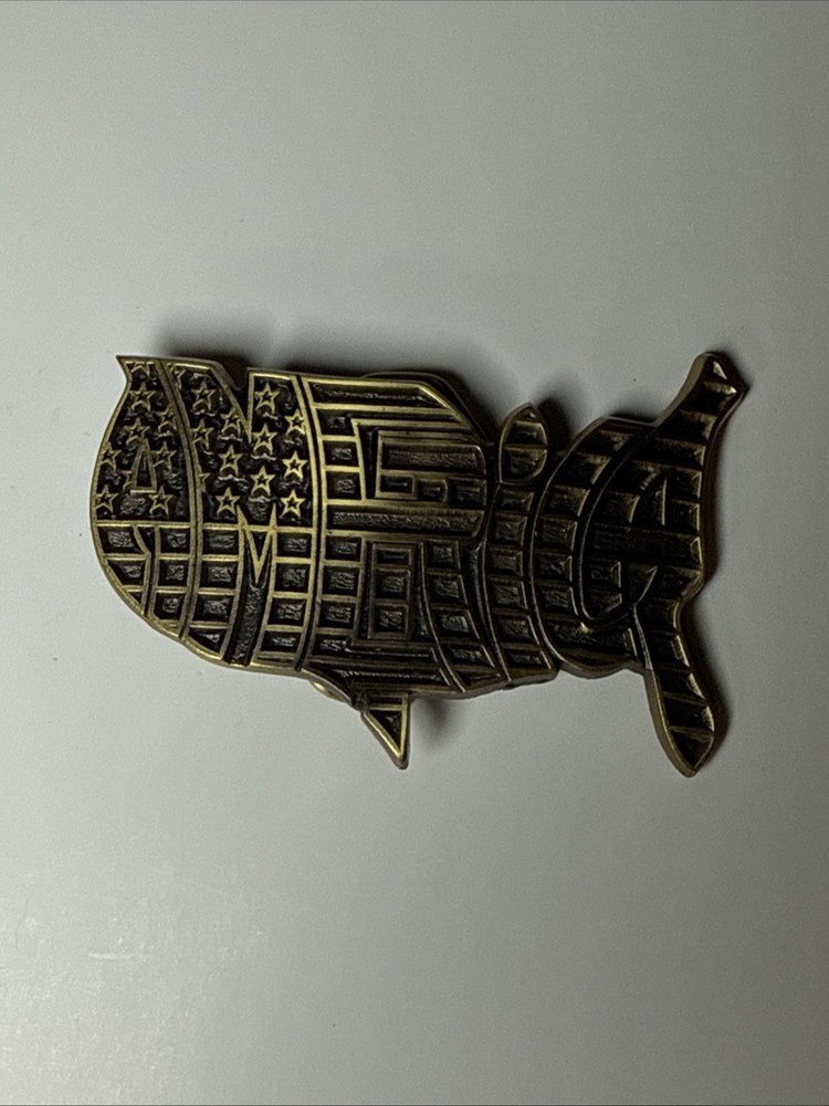 The Great American Buckle Co. BRASS 1992 AMERICA Belt Buckle MADE IN THE USA
