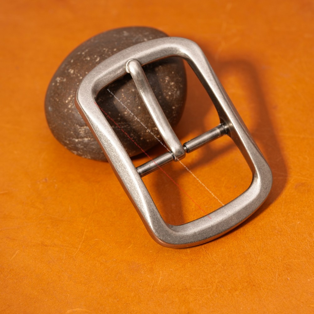 40mm Men Vintage Silver Western Leathercraft Center Bar Leather Belt Buckle