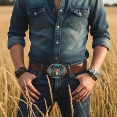 NEW Men Western Fashion Belt Buckle Silver Metal Bear Hunter Feather Black Blue