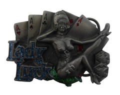 Lady Luck Gamble Poker Playing Cards Las Vegas Casino Belt Buckle Dice Bling Out
