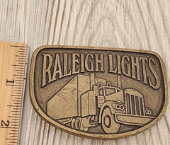 Raleigh Lights Brand Cigarette Semi-Truck Tractor Trailer Belt Buckle Vintage