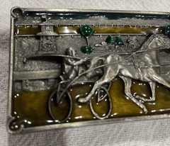BELT BUCKLE EQUESTRIAN DESIGN 1984 BERGAMOT BRASS WORKS SILVER TONE Enamel