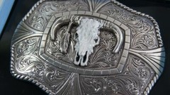 Nocona Western Belt Buckle Steer Bull Skull Silver Longhorn 37403