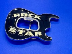 Rock Star Musician Guitar Body with Bottle Opener Black Enameled Belt Buckle